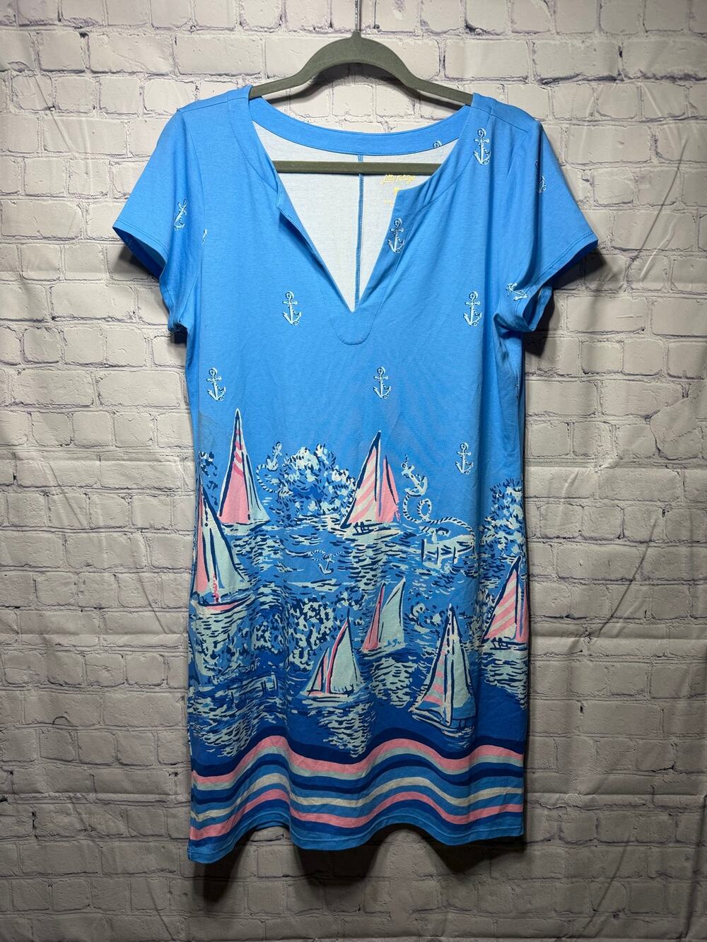Lilly Pulitzer Lunar Blue a Lil Nauti Mini Dress Sz L Preppy Beach